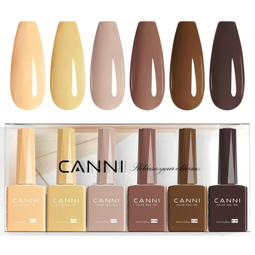 Miniatura 28 de CANNI Juego de esmaltes de uñas de gel marrón sin hema, 6 colores de 0.3 onzas líquidas, kit de esmalte de gel de color marrón claro, azul nude, kit