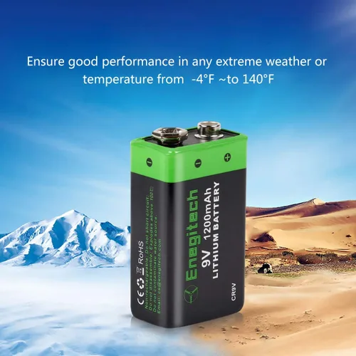 Miniatura 5 de Enegitech Batería de litio de 9 V, batería de 9 voltios, 1200 mAh, no recargable para detector de humo, alarma de incendios, detector de monóxido