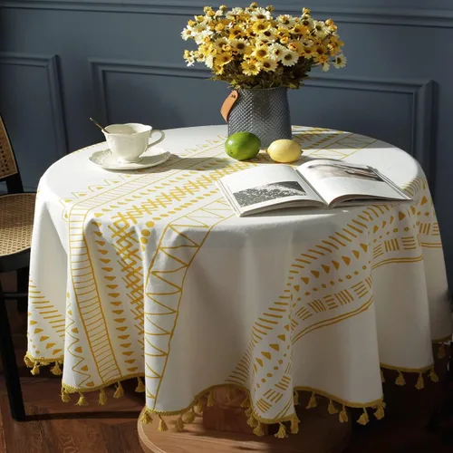 Miniatura 13 de Colorigan Mantel rectangular de lino de algodón con diseño boho, mantel de mesa de granja, mantel oblongo, sin arrugas, para interiores y Lino Crema