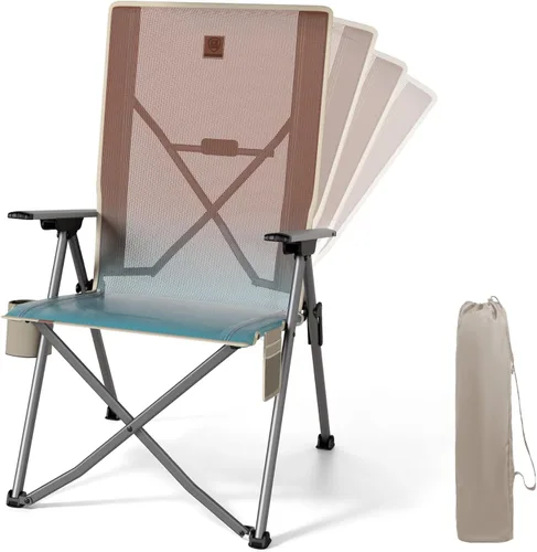Miniatura 14 de EVER ADVANCED Sillas de campamento reclinables para adultos, ligeras, silla reclinable plegable con respaldo ajustable, sillas de salón de 4 Negro