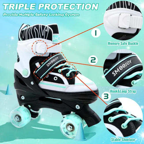 Miniatura 5 de Patines de ruedas para niños y niñas, jóvenes, patines de lona ajustables con luces para edades de 5 a 8 y 8 a 12 años, para principiantes, deportes