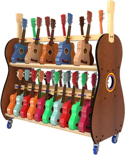 Carrito de almacenamiento de ukelele móvil para escuelas - The Band Room | Estante de aula para 18 o 30 instrumentos | Fabricado en Estados Unidos