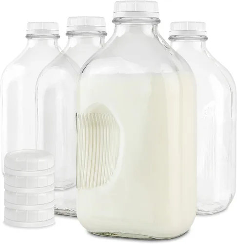 Miniatura 11 de Stock Your Home Botella de vidrio de medio galón con tapa (paquete de 1) jarras de 64 onzas y 3 tapas blancas, recipiente reutilizable de grado