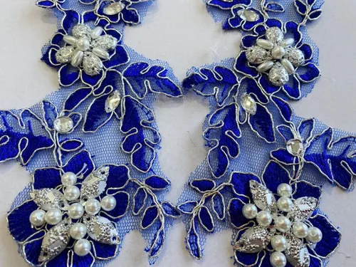 Miniatura 4 de Parches de tela de encaje fino bordados con diamantes de imitación bordados, decoración de vestido para coser en lentejuelas cuentas, accesorio