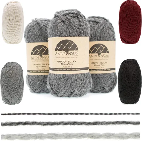 Miniatura 14 de (3 madejas pequeñas y hermosas) Mezcla de hilo de alpaca Umayo [165 yardas en total] Rojo, #5 voluminoso
