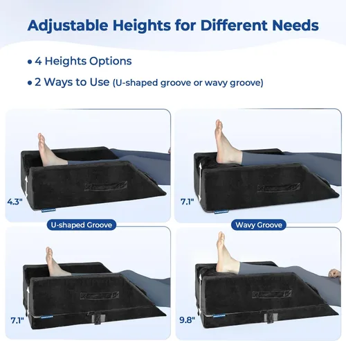 Miniatura 5 de KingPavonini Almohadas de elevación de piernas ajustables de 4 alturas para después de la cirugía con curva ergonómica, almohada de cuña de espuma