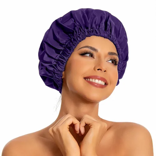 Miniatura 9 de Gorro de ducha reutilizable para mujer, grande, impermeable, lavable, banda elástica, accesorios de baño, sombrero para cabello largo, trenzas Beige