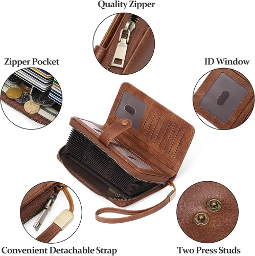Miniatura 5 de GAEKEAO Leather Credit Card Holder Wallet for Women RFID Blocking Large Capacity Bifold Zipper Card Case Organizer with Wristlet 45 Slots