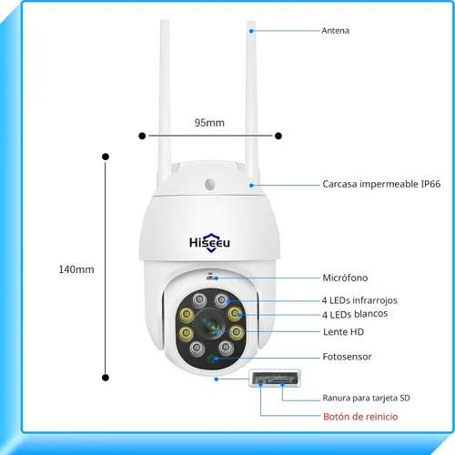 Miniatura 7 de Hiseeu - Cámara de seguridad de 2K para exteriores, con WiFi, zoom digital, inclinación, panorámica de 360°, 3MP y 2.4 G, seguimiento de movimiento
