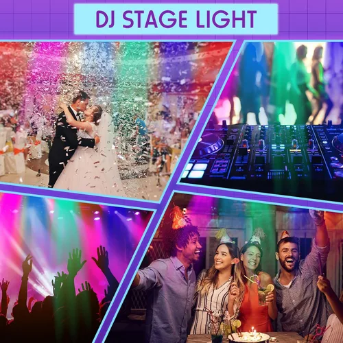 Miniatura 5 de Paquete de 3 luces LED par para DJ, luz de escenario de 7 canales para escenario con control remoto y control DMX, luces elevadas activadas por