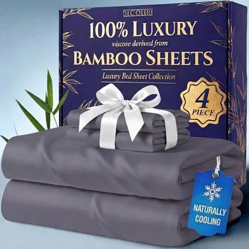 Miniatura 22 de DECOLURE 100% Viscosa derivada de bambú, juego de sábanas tamaño King de 4 piezas, lujosas sábanas naturalmente frescas, juego de cama ultra suave