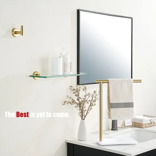 Miniatura 4 de JQK Estante de baño de vidrio dorado, almacenamiento de ducha de vidrio templado 14 por 5 pulgadas, acero inoxidable 304 dorado cepillado