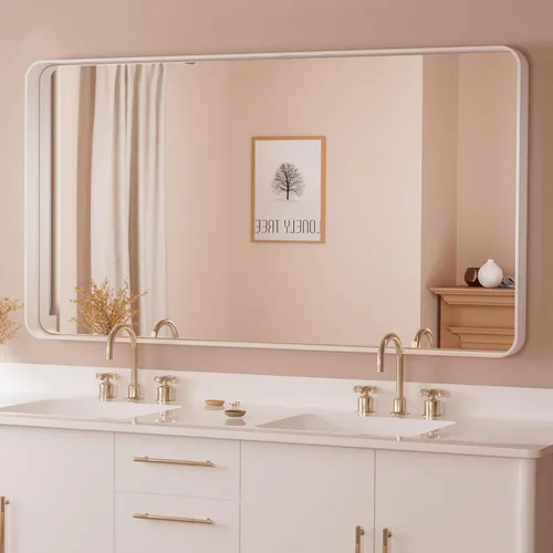 Miniatura 86 de TETOTE Espejo de marco dorado cepillado de 16 x 24 pulgadas, espejo de tocador de baño de latón dorado para pared, espejo enmarcado rectangular