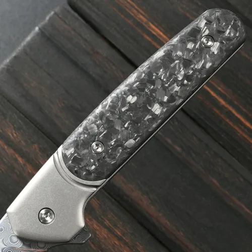 Miniatura 5 de Sitivien ST252 Cuchillo plegable de acero Damasco, hoja de damasco, mango de fibra de carbono de titanio, cuchillo EDC para acampar al aire libre