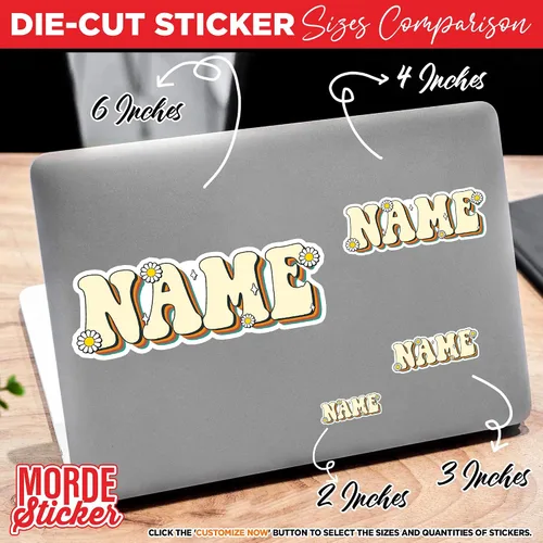 Miniatura 6 de Adhesivo retro con nombre personalizado, calcomanías personalizadas con nombre, hippie vintage, lindo troquelado impermeable para laptop, botella