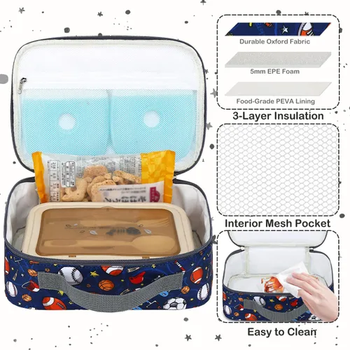 Miniatura 4 de FlowFly Lonchera para niños, bolsa suave aislada, mini hielera para el regreso a clases, kit de bolsa térmica para comidas, para niñas, niños, fútbol