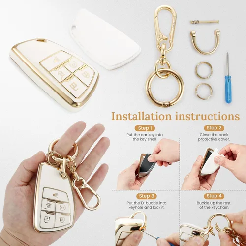 Miniatura 7 de para Buick - Funda para llavero con llavero de cuerda trenzada metálica anti-pérdida mejorada, carcasa suave de TPU exquisita para Avenir Envision