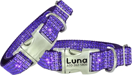 Miniatura 24 de Collar de perro con diamantes de imitación, hebilla grabada y opciones de correa, collares de perro brillantes a la moda, joyas brillantes
