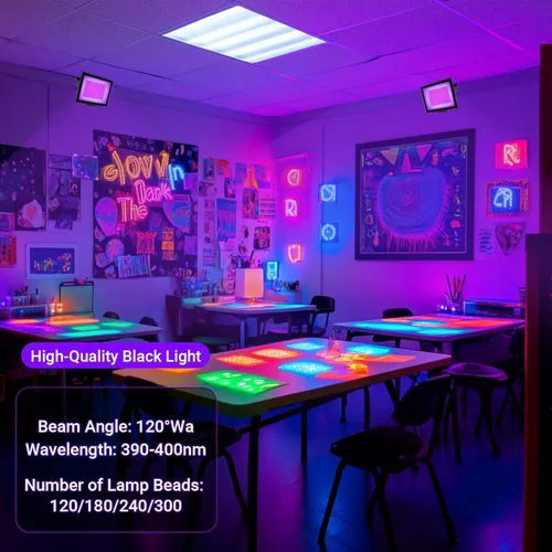 Miniatura 9 de Paquete de 2 Luces Negras LED de 40W IP66 Impermeables, Luz Negra con Enchufe e Interruptor, Reflector para Fiesta Fluorescente, Decoración