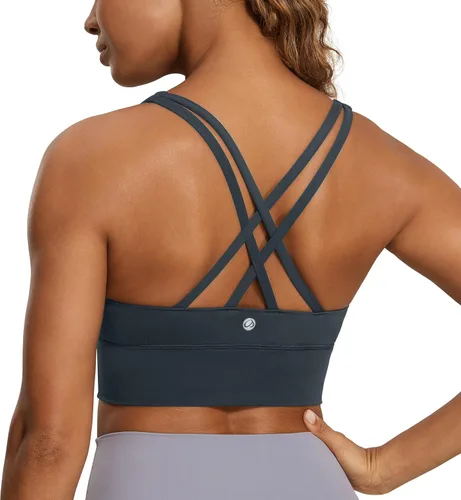 CRZ YOGA Brasier deportivo con tirantes delgados para mujer, de impacto medio, con relleno cruzado y relleno para yoga