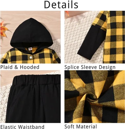 Miniatura 4 de Aalizzwell Conjunto de sudadera con capucha a cuadros para niños pequeños