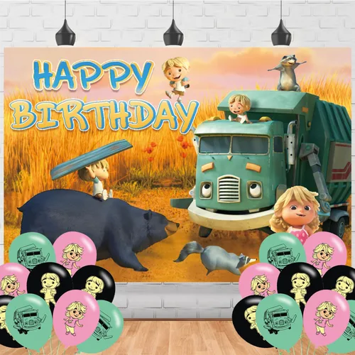 Fondo de fiesta de cumpleaños de camión de basura, decoración y pancarta, accesorios de fondo de fotos para niños y niñas, 5 x 3 pies