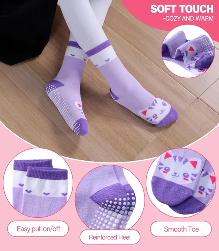 Miniatura 4 de Calcetines antideslizantes para niñas pequeñas, calcetines de algodón con agarres, 12 pares