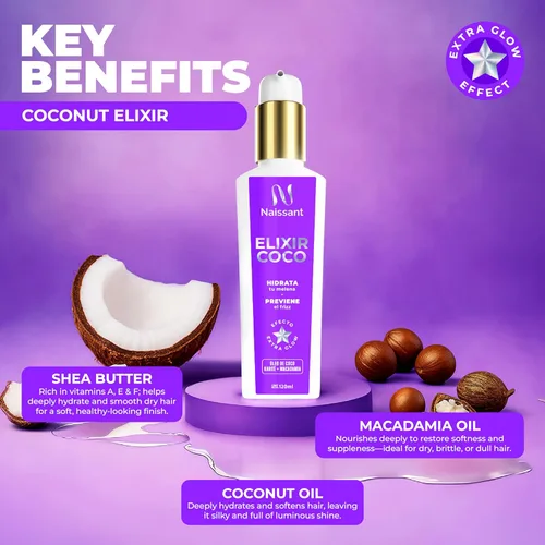 Miniatura 5 de naissant Tratamiento capilar con aceite de coco, control de encrespamiento, protección contra el calor, protección UV para cabello teñido y natural