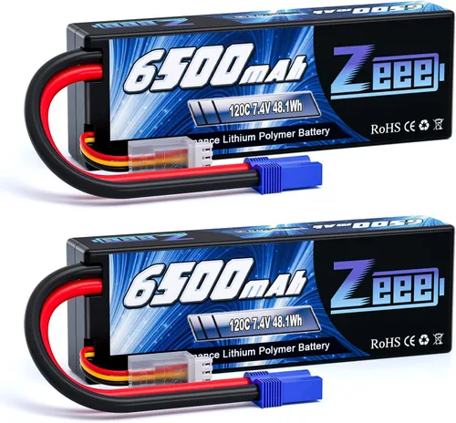 Zeee 2S Lipo Battery 6500mAh 7.4V 120C Estuche rígido Batería de coche RC con conector EC5 para vehículos RC Truck Tank Truggy Boat Racing Hobby