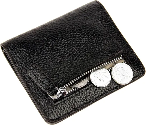 Miniatura 6 de BIG SALE-AINIMOER billetera de bolsillo pequeña con cremallera, plegable, compacta de cuero con bloqueo por identificación por radiofrecuencia