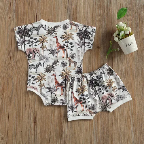 Miniatura 30 de fhutpw Conjunto de 2 piezas de ropa de verano para bebés, camiseta de manga corta, cintura elástica, pantalones cortos para niños pequeños
