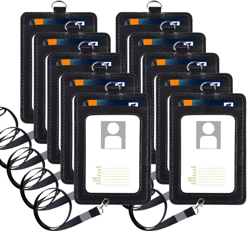 Vetoo - Soporte para tarjetas de identificación de piel sintética, paquete de 10 portatarjetas de identificación vertical de piel sintética con