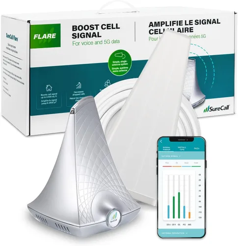 SureCall Flare 3.0 Amplificador de señal de teléfono celular para el hogar y la oficina de hasta 3500 pies cuadrados, aumenta la 5G/4G LTE, antena