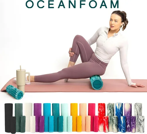 Miniatura 9 de Oceanfoam Tidal Roller - Jade y Seafoam marmoleado - Rodillo de espuma de masaje muscular para dolor de espalda y estiramientos - Textura de onda