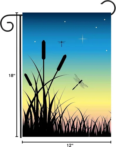 Miniatura 5 de Bandera de verano y primavera, diseño de libélula, puesta de sol nocturno, sobre el pantano, jardín, patio, 12 x 18 pulgadas, banderas decorativas