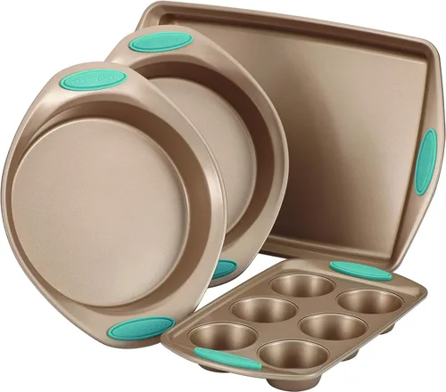 Miniatura 16 de Recipientes para horno Rachael Ray, set de 5 piezas antiadherentes, Azul agave Latte Brown con Puños Azul Agave