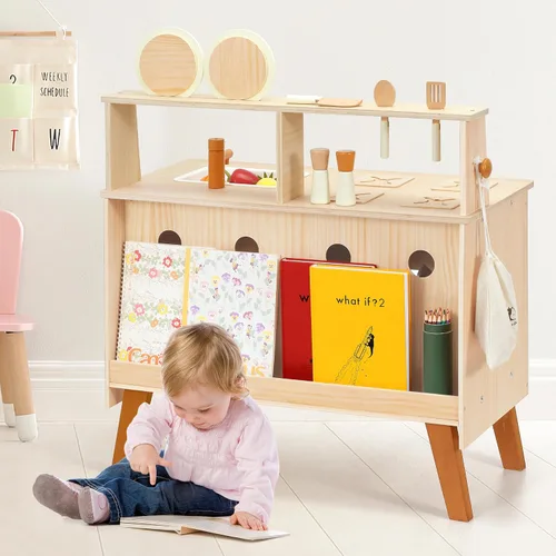 Miniatura 5 de PairPear Cocina de Juego para Niños, Cocina de Juego Grande de Madera Natural para Niños con Accesorios de Simulación con Manualidades DIY