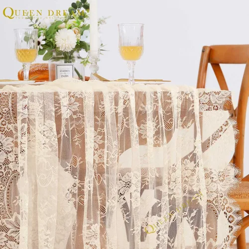 Miniatura 4 de QueenDream Mantel rectangular de 60 x 120 pulgadas, manteles de encaje con patrón floral traslúcido para comedor rústico, cocina, fiesta, decoración