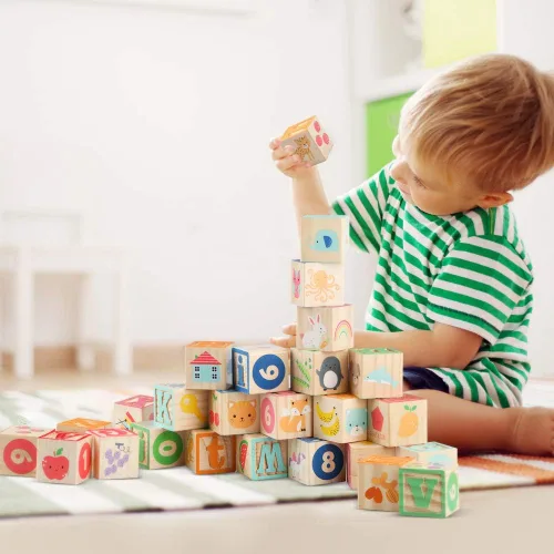 Miniatura 3 de Bloques de construcción de juguete ABC de madera para niños pequeños de 1 a 3 años, 36 bloques de números del alfabeto de madera para apilar