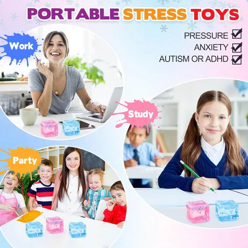 Miniatura 5 de Chridark Cubo de Hielo Juguete Fidget para Todas las Edades: Pack de 2 Juguetes Sensoriales Squishy Fidget, Bolas de Estrés Cuadradas, Premios