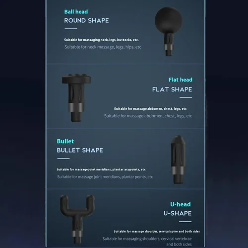 Miniatura 4 de Pistola de masaje de tejido profundo, pistola de masaje portátil con 4 cabezales de masaje intercambiables para alivio muscular profundo y Negro