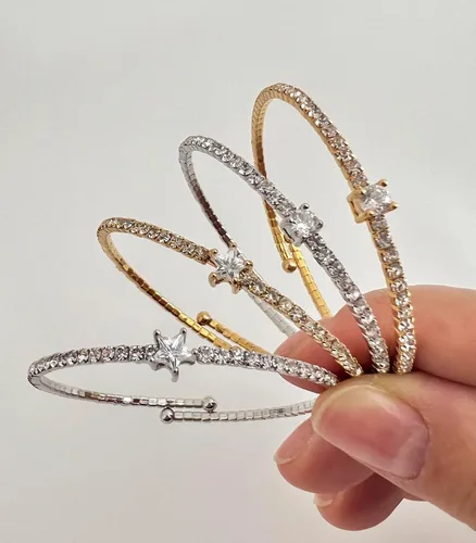 Miniatura 31 de OZEL - Pulseras para mujer, chapados en oro real de 18 quilates, pulseras de oro de cristal colorido para regalos