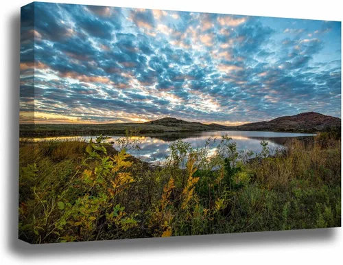 Southern Plains Photography Wichita Mountains Canvas Wall Art (Ready to Hang) Gallery Wrap of Scenic Sky Over Lake Jed Johnson in Oklahoma Landscape