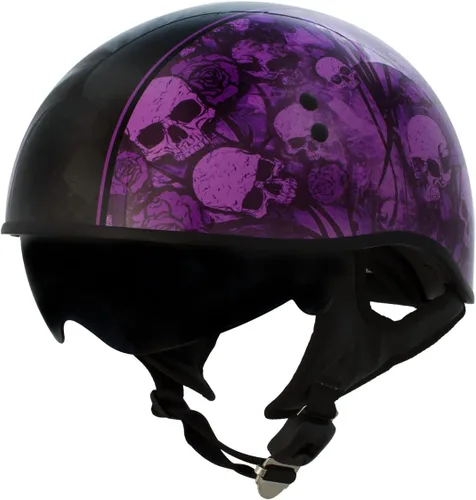 Hot Leathers HLD1039 - Ramo de calaveras moradas y negro brillante avanzado DOT, unisex, con visera abatible, talla L