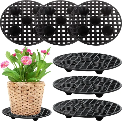 Miniatura 8 de 4 elevadores de macetas, soporte resistente, soporte redondo negro para plantas, elevadores de plástico de 8 pulgadas para interiores y exteriores