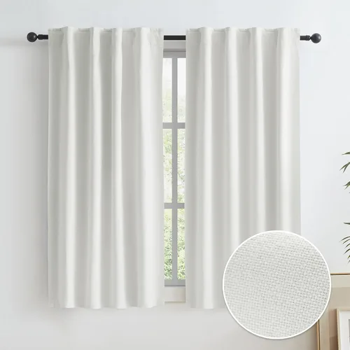 Miniatura 13 de Paneles de cortinas de ventana 100% opacas, con trabillas traseras, bolsillo para barra, gancho, cinturón, aspecto plisado, cortinas para sistema