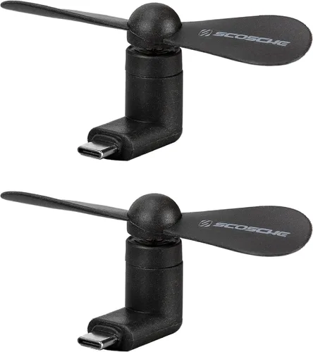 Scosche ScoFan - Paquete de 2 ventiladores USB-C pequeños para teléfono celular alimentado por USB, mini ventiladores portátiles para enchufe tipo C