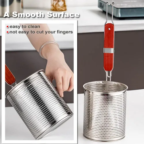 Miniatura 5 de Tenta Kitchen Cesta de pasta de acero inoxidable microperforada de malla de araña, colador de fideos para bola de masa de alimentos, colador