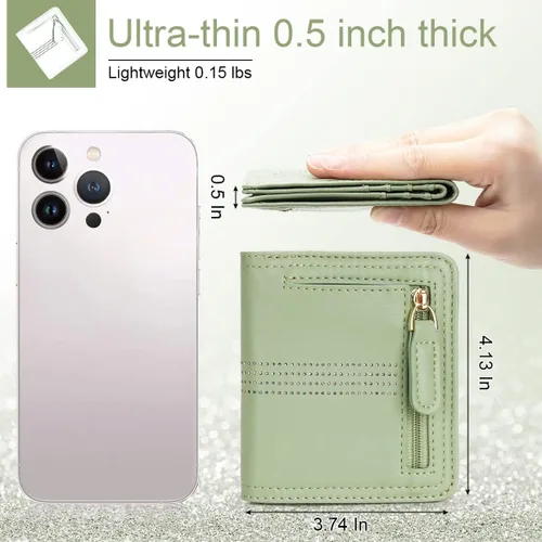 Miniatura 3 de APHISON Billetera para mujer, delgada y pequeña, cartera RFID para mujer, 05A125VERDE, Moderno