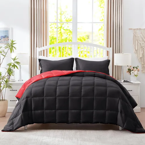 Miniatura 2 de SunStyle Home Juego de edredón de tamaño King – Edredón reversible con costura de caja de 3 piezas, juegos de ropa de cama ligera con 1 edredón